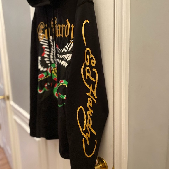 Ed Hardy Hoodie Mens Extra Large Eagle Snake Skull Flame Y2K Punk Black NWT - Picture 5 of 10